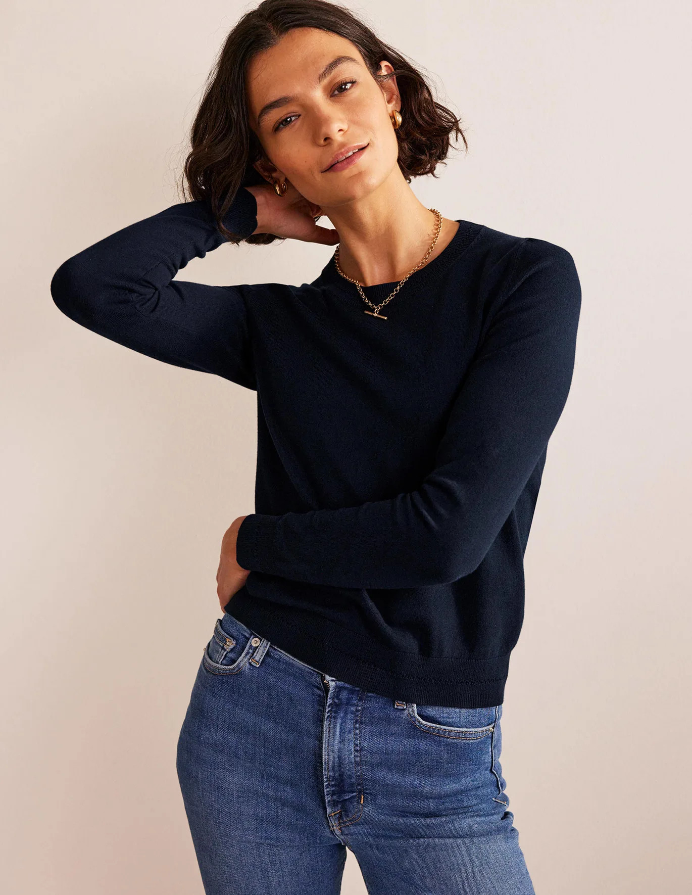 Catriona Cotton Crew Jumper - Navy | Boden US | Boden (US)