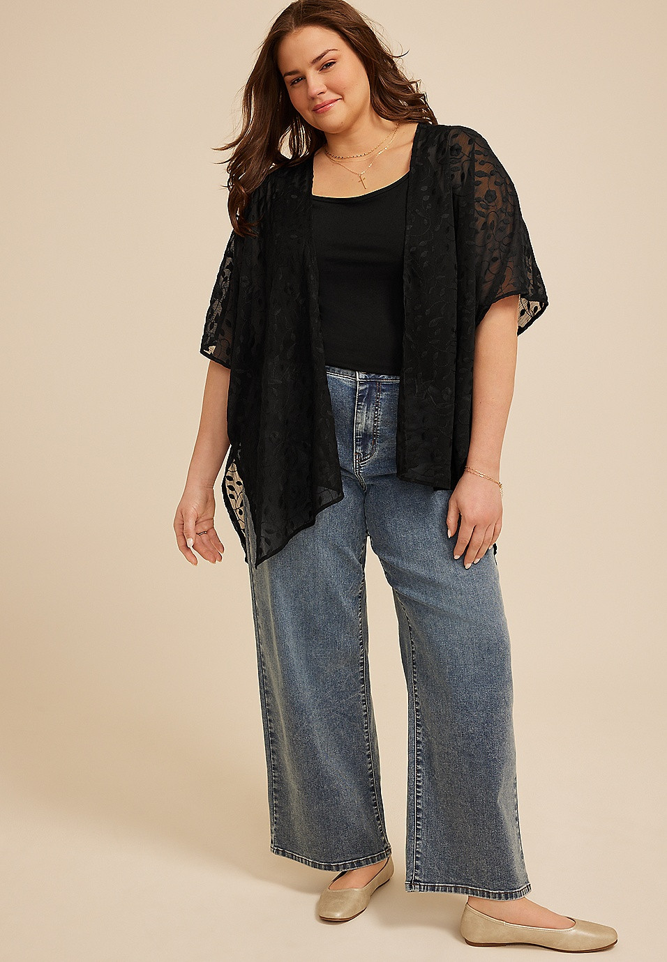 Embroidered Floral Sheer Open Front Kimono | Maurices