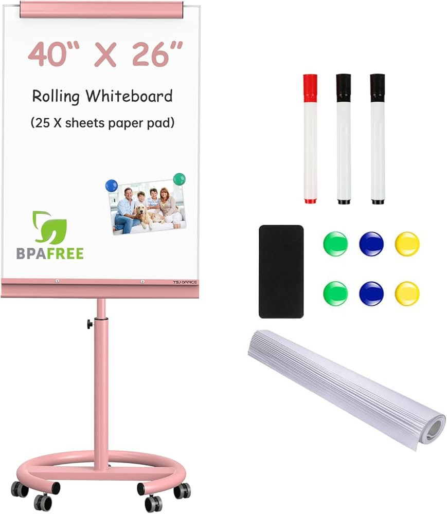 TSJ OFFICE Mobile Whiteboard Magnetic - 40 x 26 Inches Dry Erase Board on Wheel with Stand Flipch... | Amazon (US)