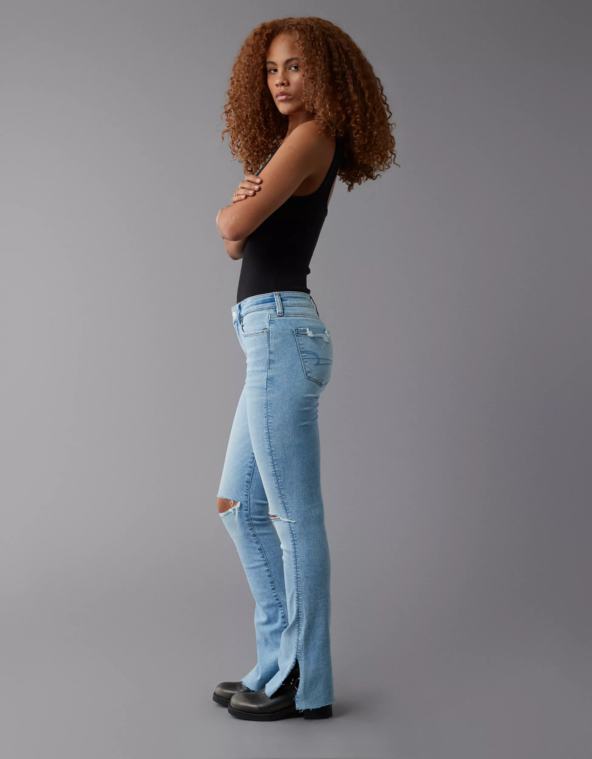 AE Next Level High-Waisted Ripped Skinny Kick Jean | American Eagle Outfitters (US & CA)