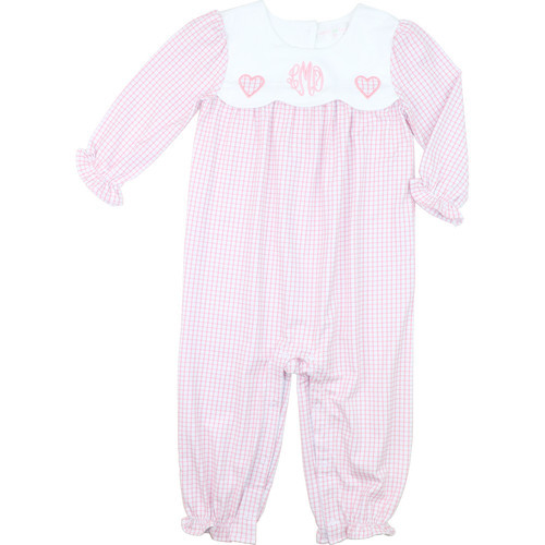 Pink Knit Windowpane Applique Heart Long Bubble | Cecil and Lou