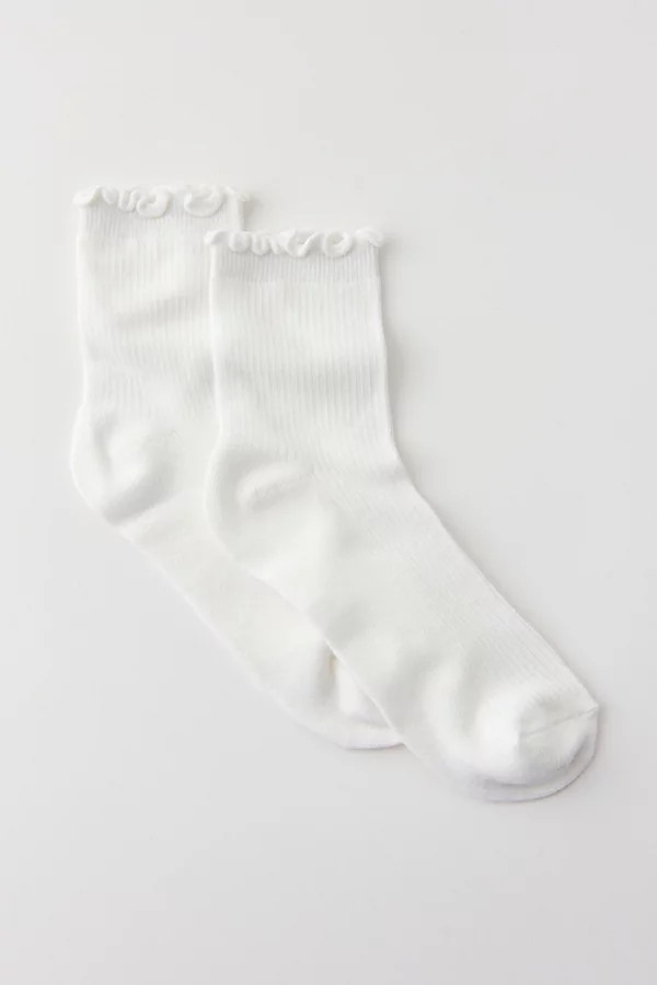 Lettuce-Edge Ribbed Sock in Ivory, Women's at Urban Outfitters | Urban Outfitters (US and RoW)