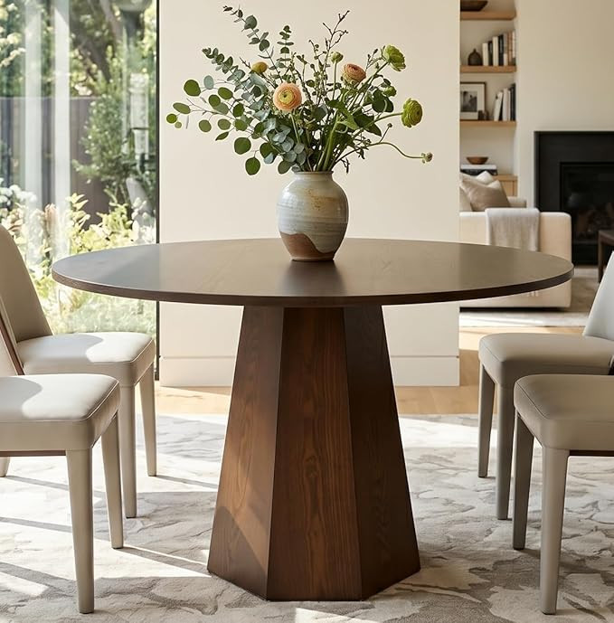 BESTANO 39” Round Solid Wood Dining Table for 4-5 People, Modern Pedestal Small Kitchen Table C... | Amazon (US)