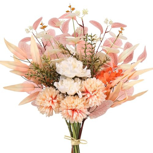 Fake Artificial Flowers Bouquet for Decoration, Silk Flower Arrangements Faux Flowers Plant Wedding Bride Bouquets Tables Centerpieces for Rustic Home Decor Indoor Vase Floral Table Decor (Champagne) | Amazon (US)