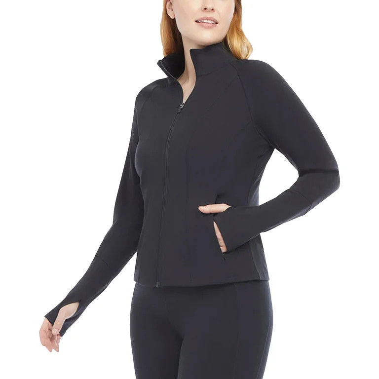 Danskin Women's Contour Yoga Full Zip Jacket, Black Salt Large - Walmart.com | Walmart (US)