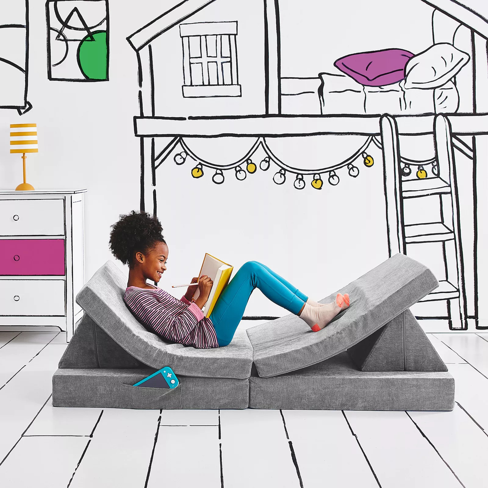 Yourigami Folding Convertible Kids and Toddler Play Couch, Grey | Kohl's