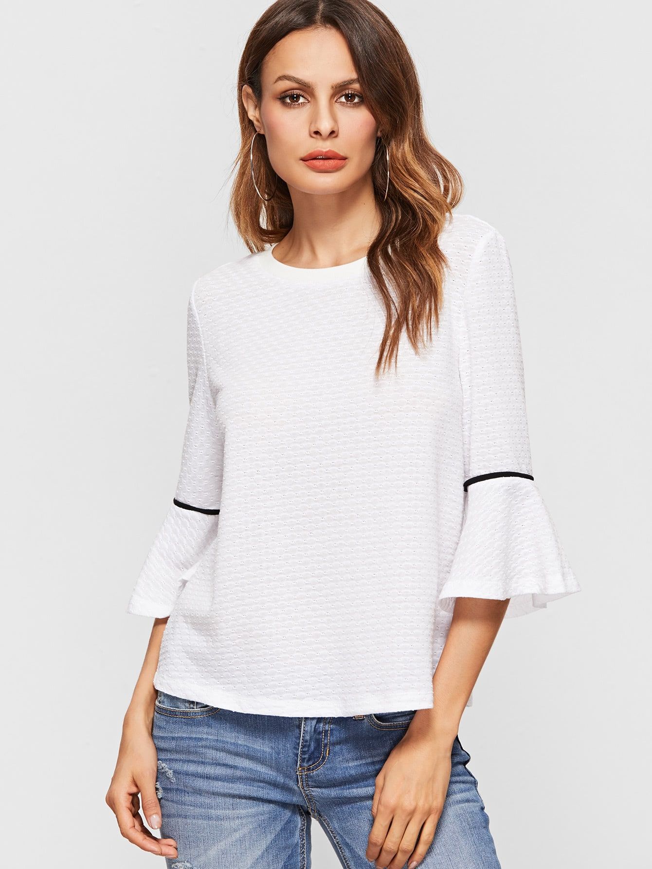 Ruffle Cuff Elbow Sleeve Top | SHEIN