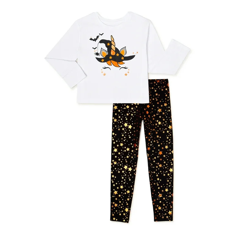 Girls Halloween Long Sleeve Unicorn Tee Outfit Set, 2-piece, Sizes 4-18 - Walmart.com | Walmart (US)