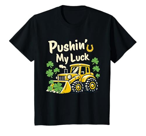 Kids St Patrick's Day Pushin' My Luck Bulldozer Construction Boys T-Shirt | Amazon (US)