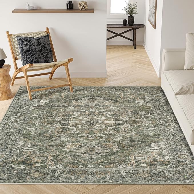 Valenrug Washable Rug 8x10 - Ultra Thin Green Collection Area Rug, Stain Resistant Non-Skid Rugs ... | Amazon (US)