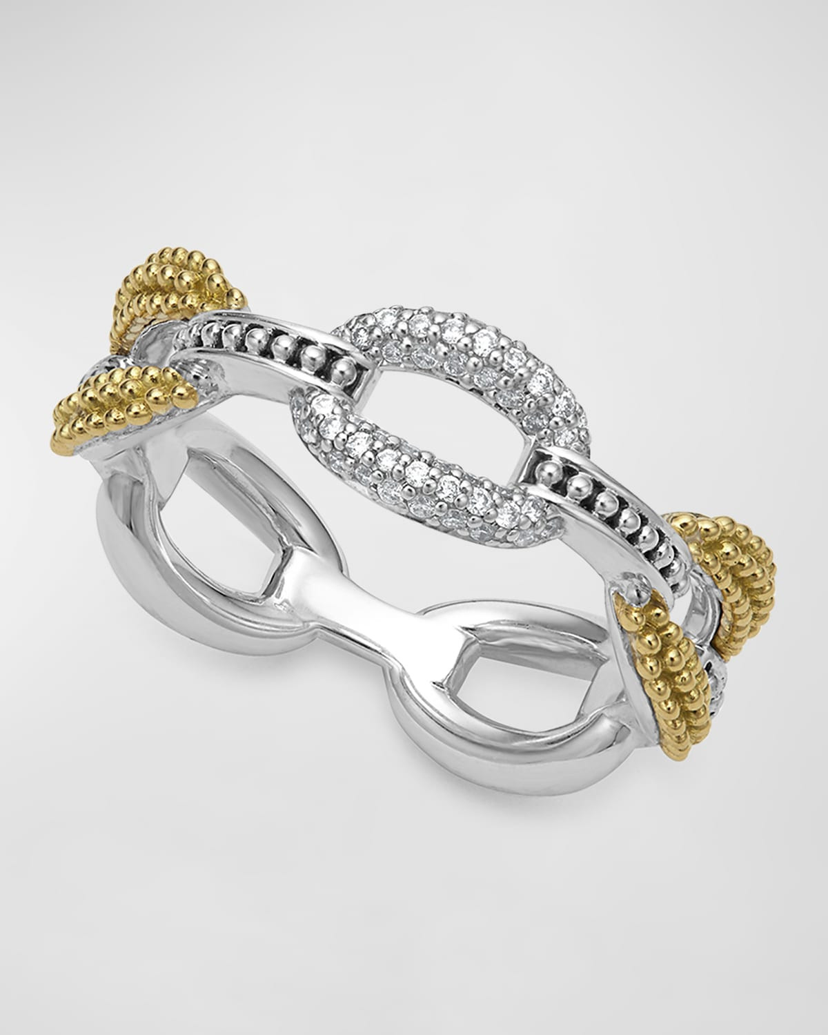 Two Tone Diamond Caviar Oval Link Ring | Neiman Marcus