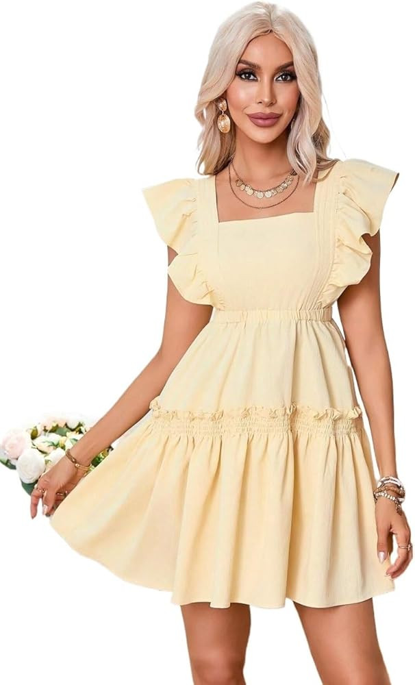 Sleeveless Dress for Women, Stitching Ruffled Hem Cool Dress | Amazon (US)