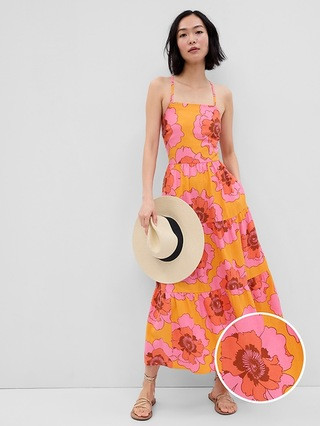 Linen-Blend Tie-Back Tiered Maxi Dress | Gap (US)