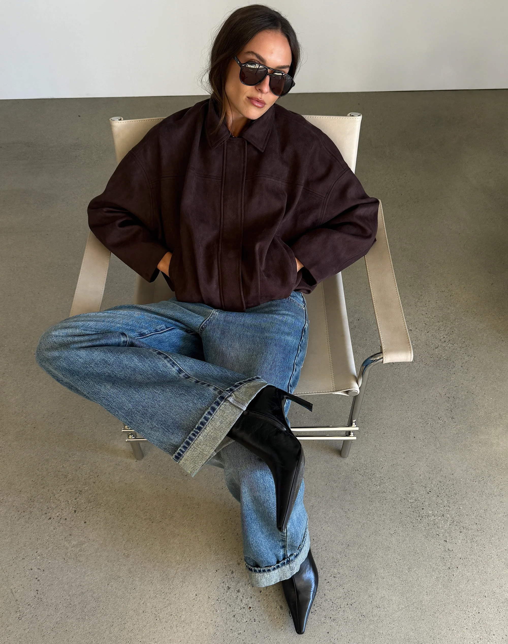 Faux Suede Collared Bomber Jacket | Glassons (Australia)