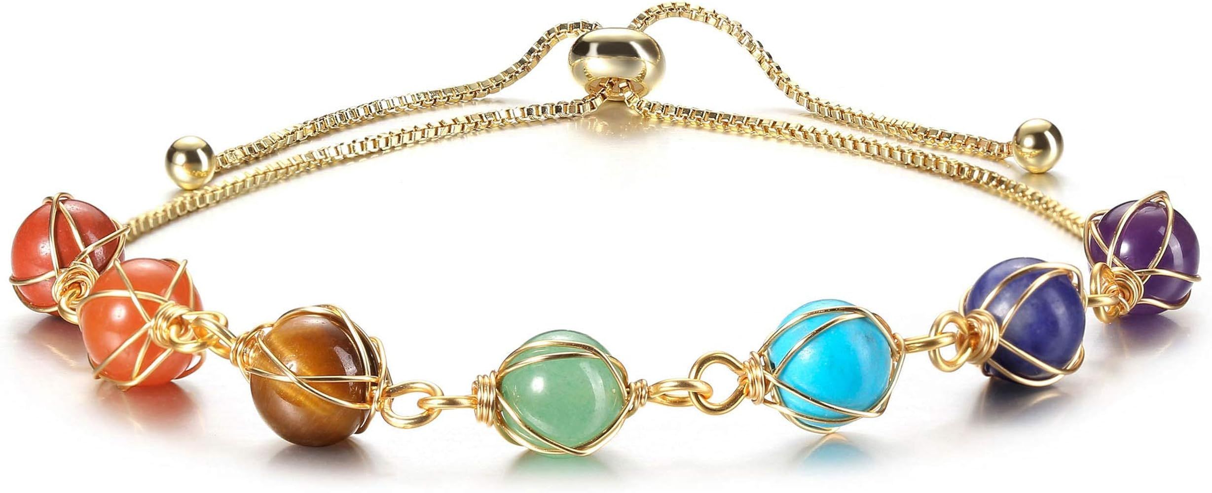 Jovivi 7 Chakra Stones Bracelets for Women Girls Adjustable 14K Gold Wire Wrapped 8mm Natural Rou... | Amazon (US)