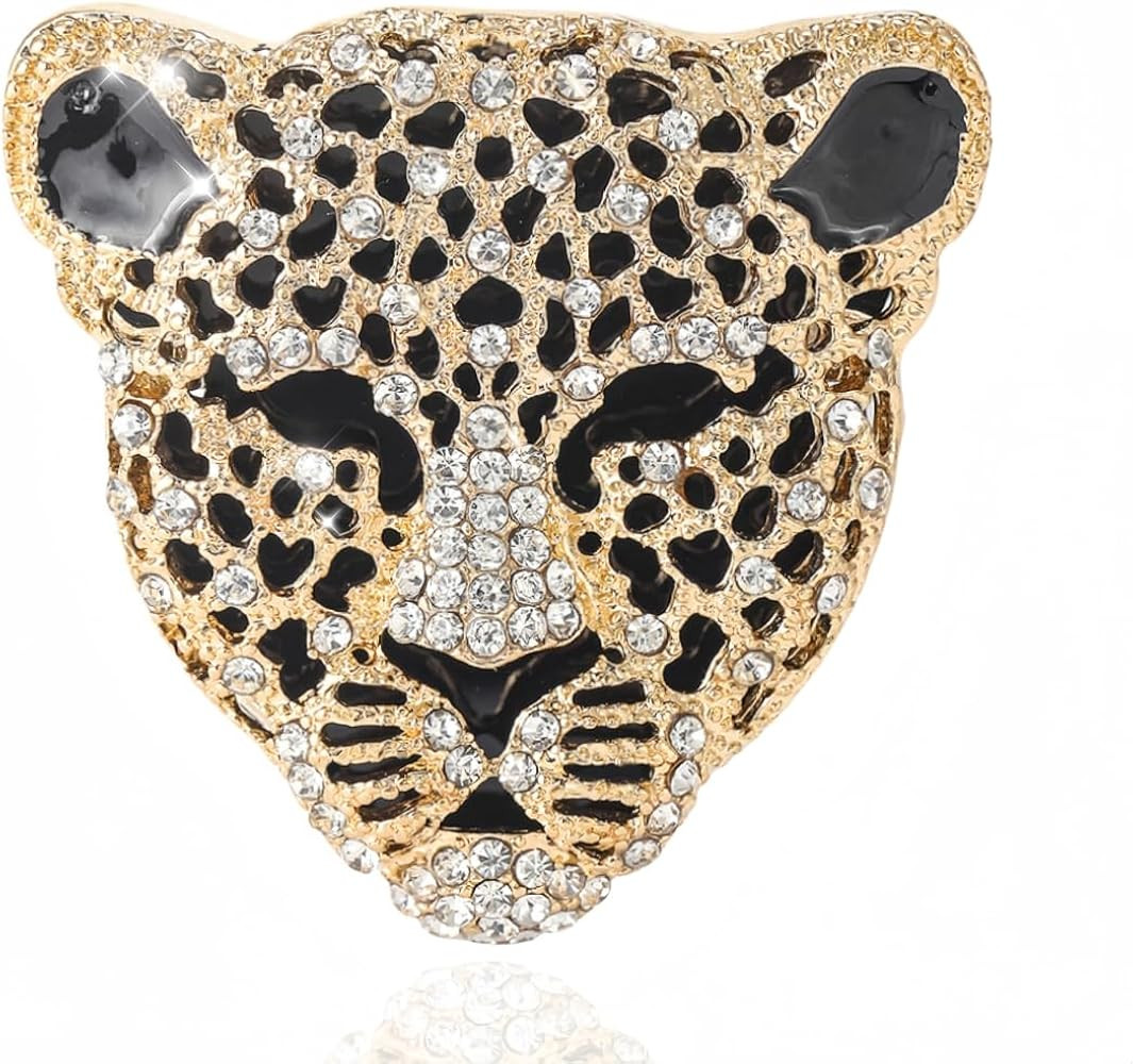 KKAMAGI Vintage Black Enamel Spotted Animal Leopard Head Brooch Cheetah Pin Rhinestone Crystal La... | Amazon (US)