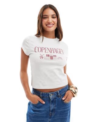 ASOS DESIGN baby tee with copenhagen graphic in ice heather | ASOS (Global)