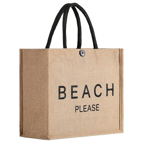 Beach Bag, Large Beach Bag for Women, Woven Straw Beach Tote Bag Waterproof, Weaving Swim Gym Shopping Travel Bag with Button | Amazon (US)