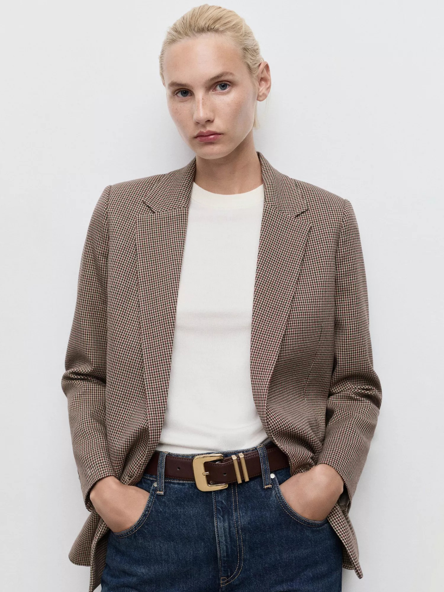 Mango Charlotte Micro Houndstooth Jacket, Dark Red | John Lewis (UK)