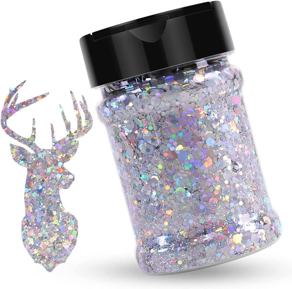 HTVRONT Holographic Chunky Glitter, 100g Silver Chunky Glitter for Resin, 3.53oz Iridescent Glitt... | Amazon (US)