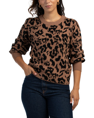 Double Knit Leopard Puff Sleeve Sweater | Women | Marshalls | Marshalls
