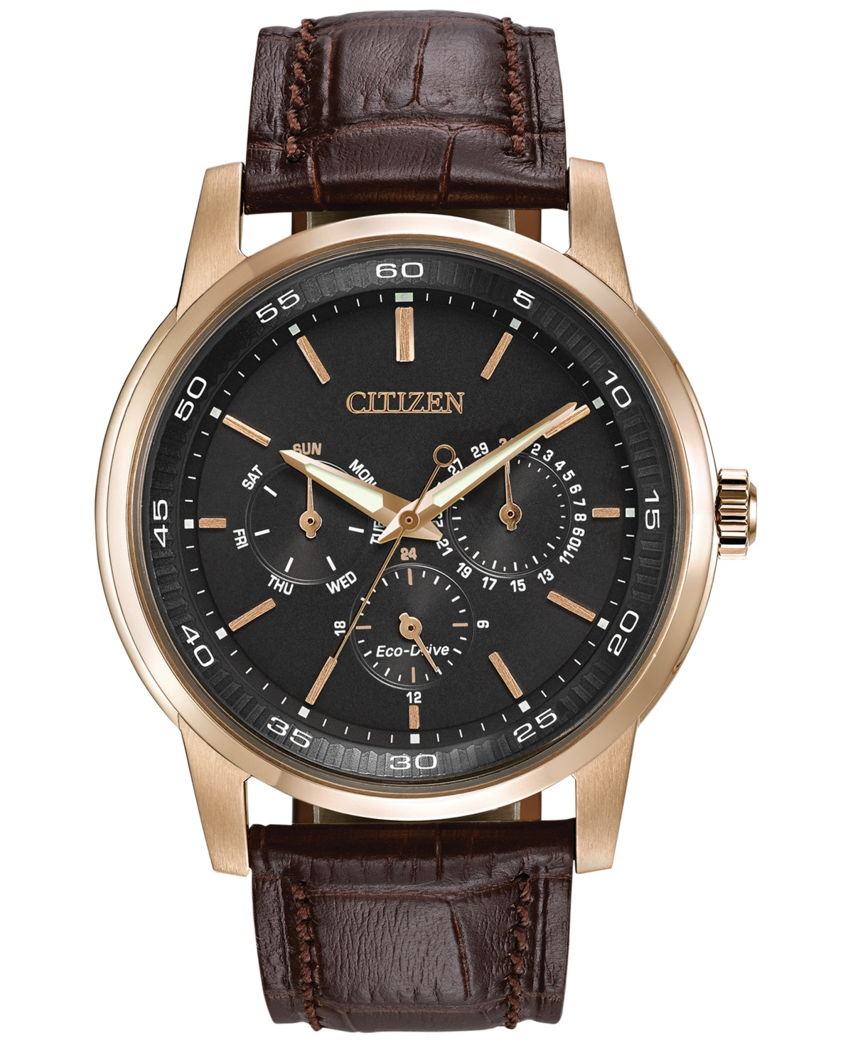 Citizen Men's Dress Eco-Drive Black-Brown Leather Strap Watch 44mm BU2013-08E | Macy's