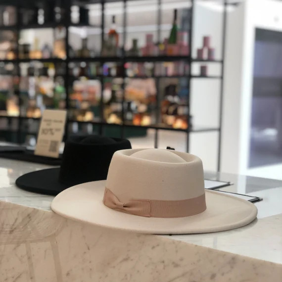 Boater hat, Fedora hat, wide brim hat, vegan felt hat, flat brim hat, stiff brim, fedora for men,... | Etsy (US)