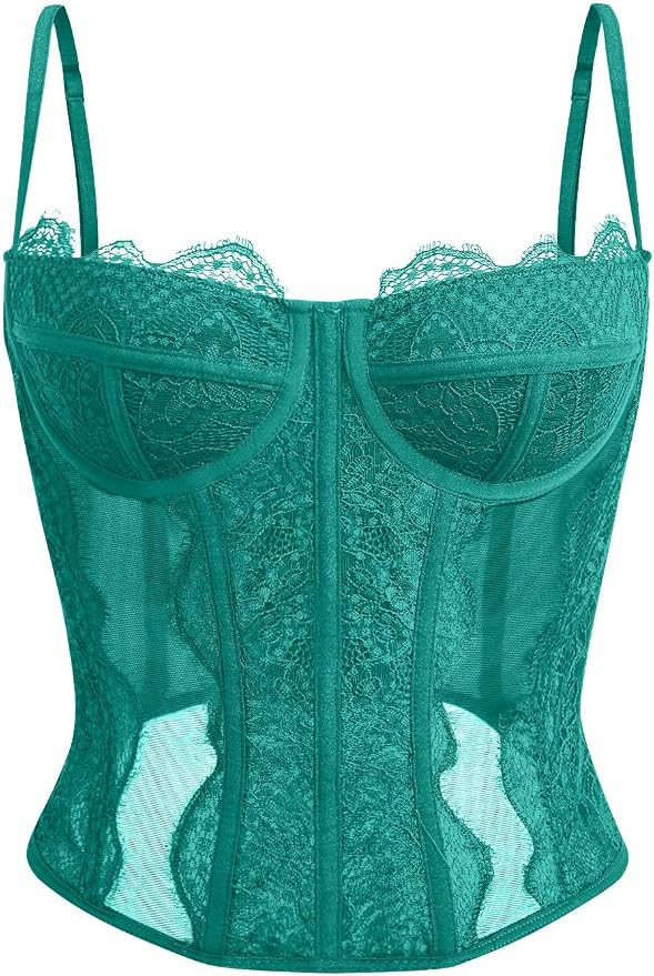 Dealmore Womens Lace Mesh Sexy Vintage Spaghetti Strap Open Back Boned Corset Going Out Party Cro... | Amazon (US)