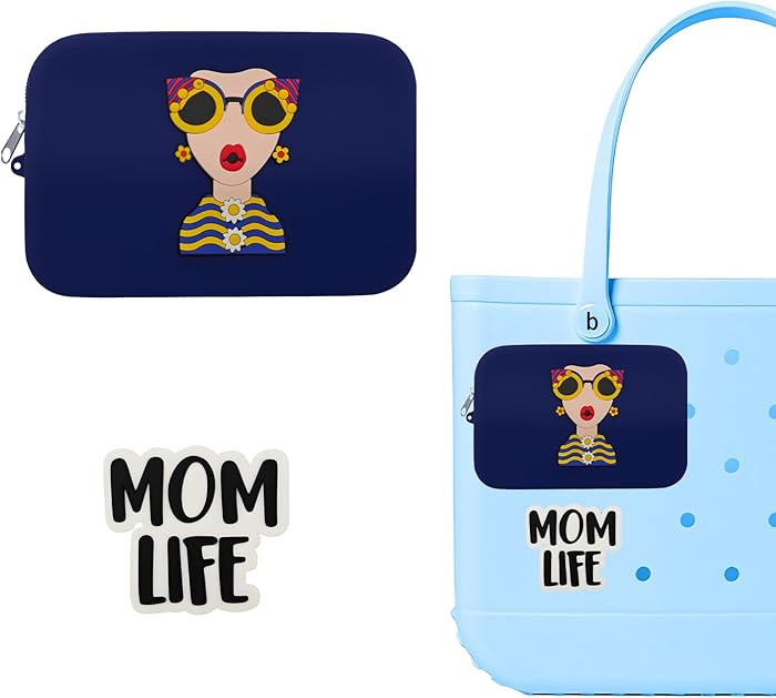 Silicone Zipper Pouch for Bogg Bag – Includes 1 “Mom Life” Charm – Cute Insert Phone Hold... | Amazon (US)