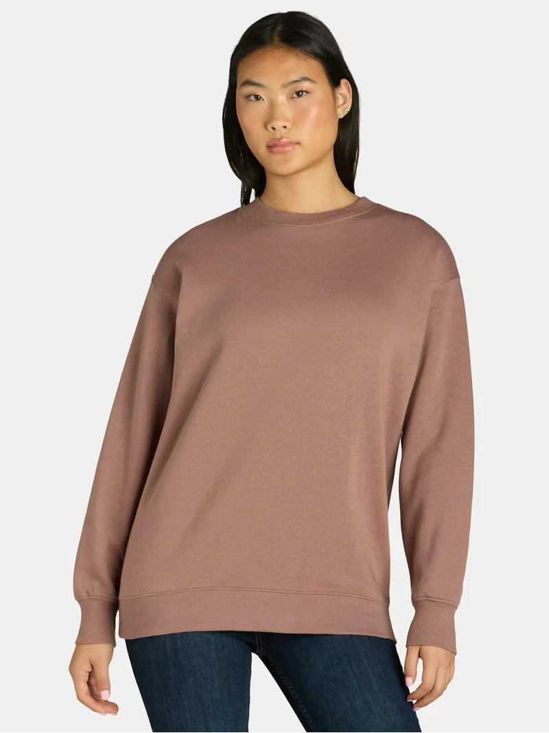 No Boundaries Fleece Oversized Sweatshirt with Long Sleeves, Women’s | Walmart (US)