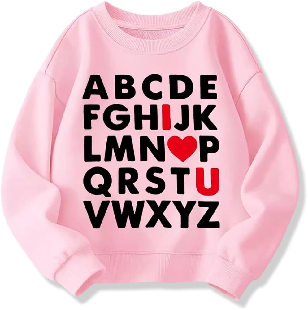 Kids Valentines Day Sweatshirts Boys Girls Valentine's ABC I LOVE U Heart Graphic Shirt Toddler L... | Amazon (US)