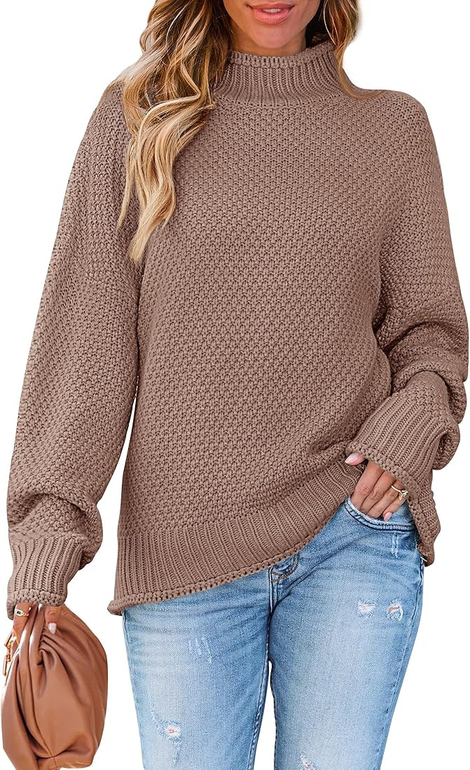 ZESICA Women's Turtleneck Batwing Sleeve Loose Oversized Chunky Knitted Pullover Sweater Jumper T... | Amazon (US)