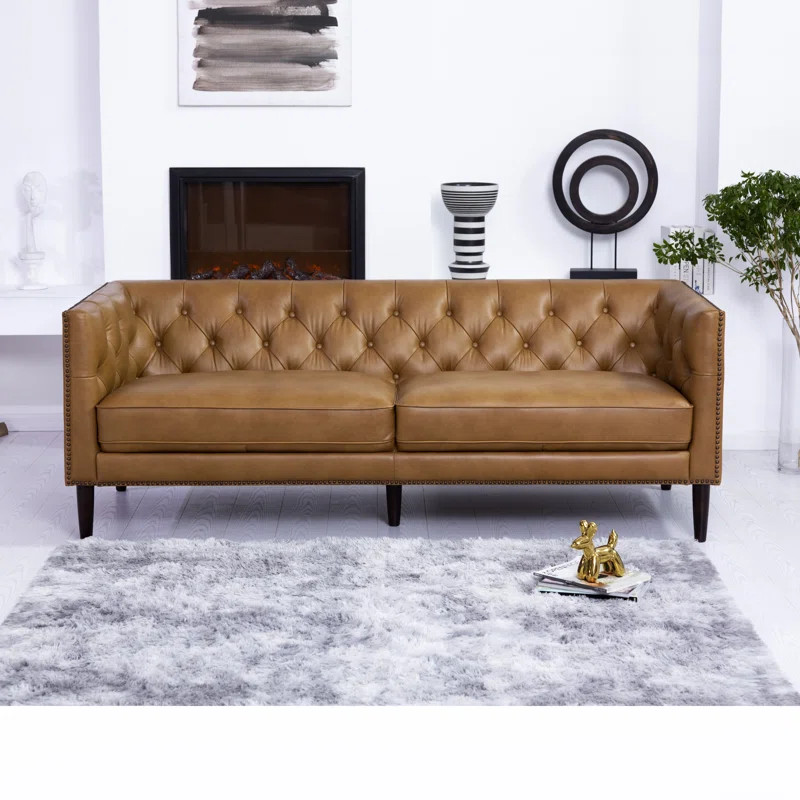 Albanese Genuine Leather Square Arm Chesterfield Sofa | Wayfair North America