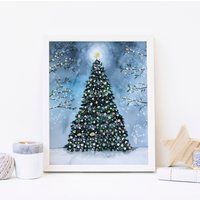 Christmas Tree Wall Art, Holiday Decor, Watercolor Print, Wall Art, Sign, Print | Etsy (US)