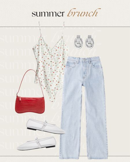 Summer brunch outfit idea ❤️ pop of red, light wash jeans, mesh ballet flats, red Amazon bag

#LTKstyletip #LTKfindsunder50 #LTKfindsunder100