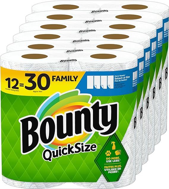 Bounty Quick-Size Paper Towels, White, 12 Family Rolls = 30 Regular Rolls (Packaging May Vary) | Amazon (US)
