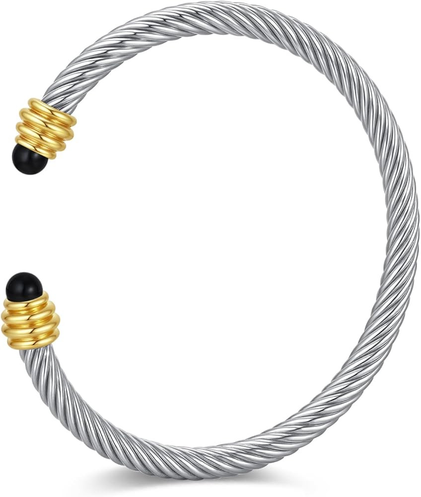 Mixed Metal Cable Bracelet for Women Two Tone Twisted C able Jewelry Gold and Silver Bangle Non T... | Amazon (US)
