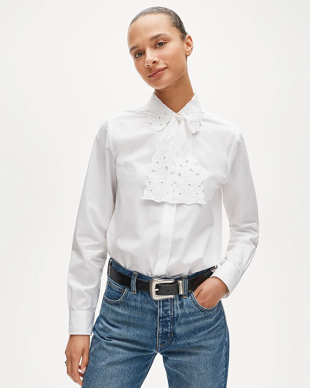 Jules classic-fit eyelet tie-neck shirt | J. Crew US
