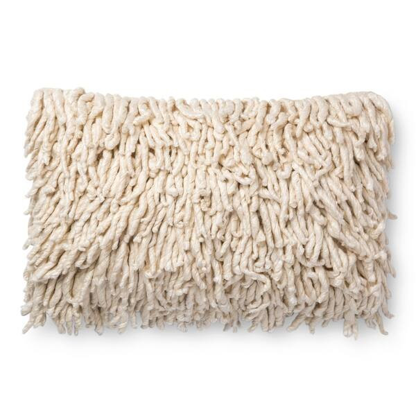 Contemporary Ivory Cream Shag 16 x 26 Throw Pillow - Polyester | Bed Bath & Beyond