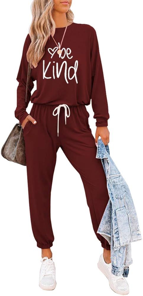 ETCYY Women's Two Piece Outfits Sweatsuit Set Long Pant Pajamas Lounge Set Workout Athletic Tracksui | Amazon (US)