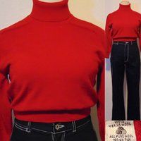 Vintage 1970S 80S Red Turtleneck Sweater 100% Wool Crop Short Top Long-Sleeved Hipster Mod Boho | Etsy (US)