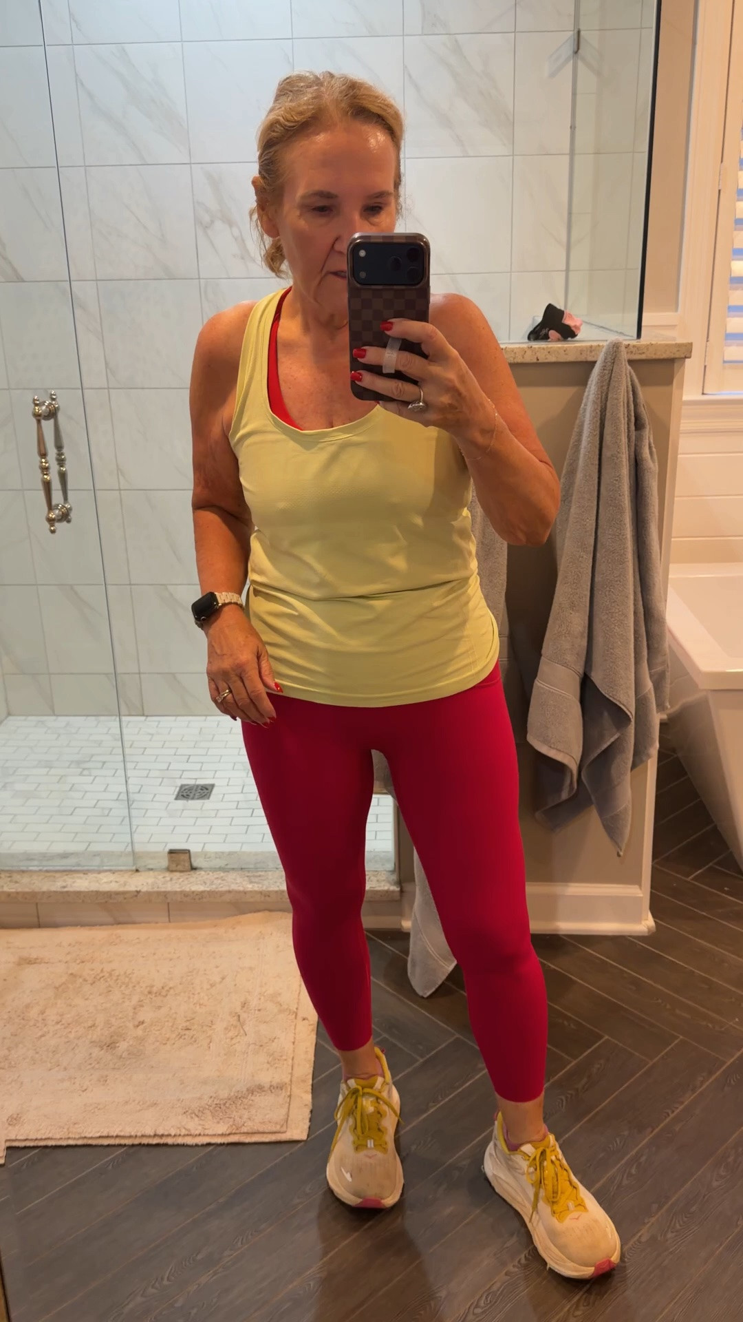 Finally running back in my favorite booty boost leggings! Size medium 
Tank also comes in a short or long sleeve. They’re my go to workout tops. I do size up yo a large.

#LTKOver40 #LTKootd #LTKSaleAlert