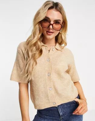 Y.A.S button through knitted sweater in tan | ASOS | ASOS (Global)