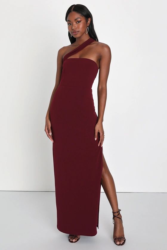 Hold Your Attention Burgundy One-Shoulder Sleeveless Maxi Dress | Lulus (US)
