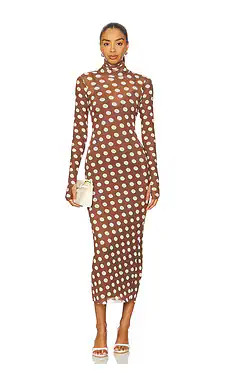 AFRM Shailene Midi Dress in Chocolate Halo Dot from Revolve.com | Revolve Clothing (Global)