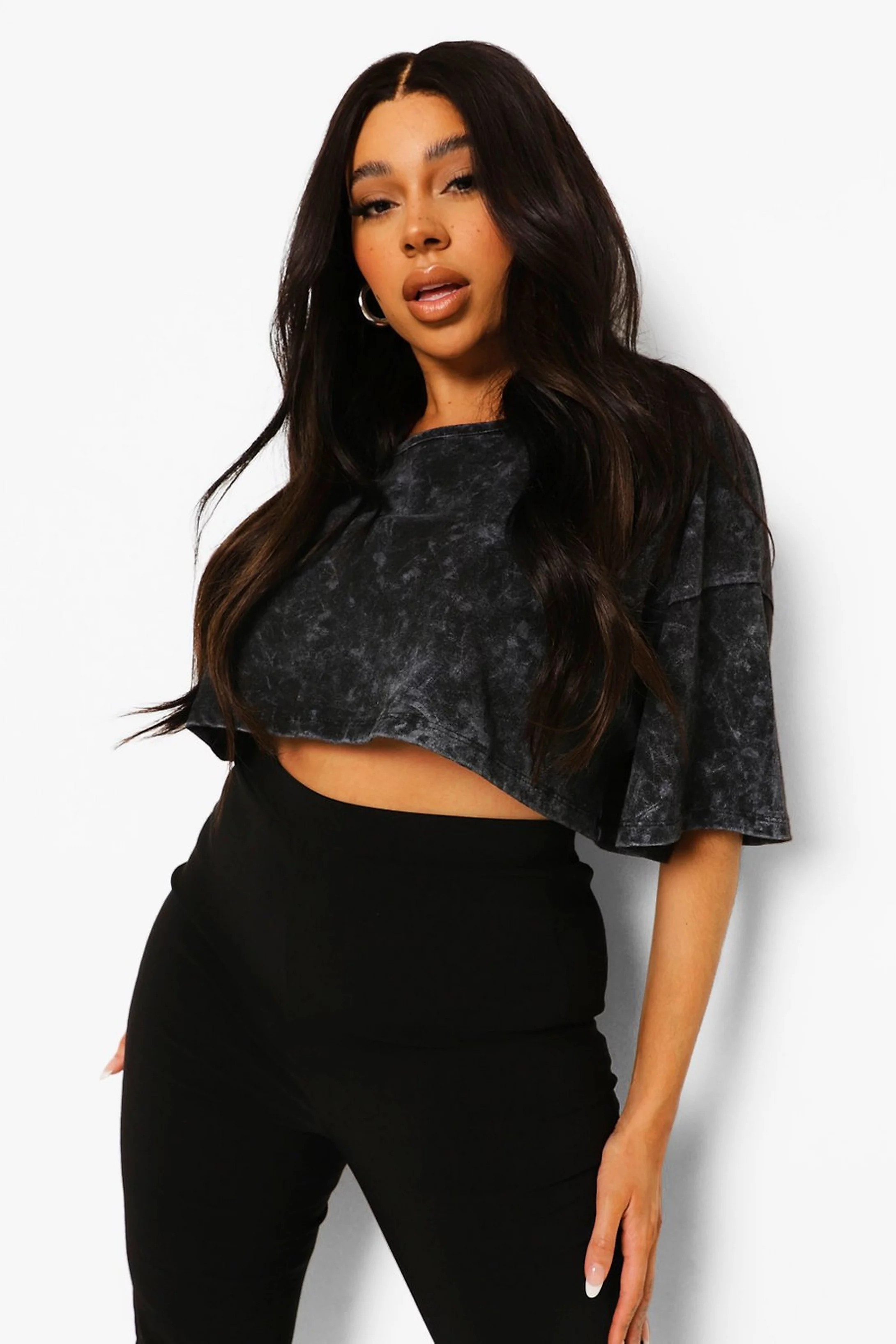 Plus Lace Up Ofcl Print Acid Wash T-shirt | Boohoo.com (US & CA)