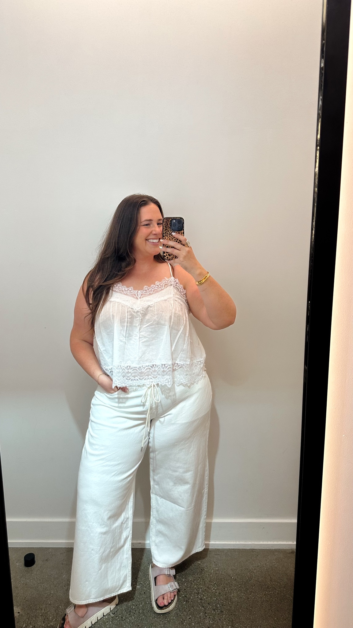 I’m wearing the size XL in the tank and size 33 Tall in pants!

The pants are super comfy, lightweight and sort of like a linen jean!