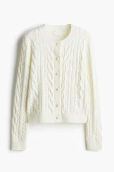 H & M - Cable-Knit Cardigan - White | H&M (US + CA)