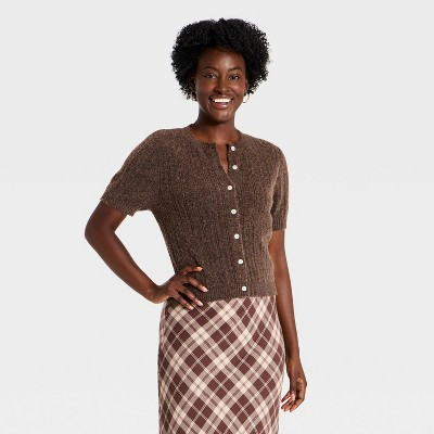 Women's Short Sleeve Pointelle Cardigan - Universal Thread™ Green L | Target