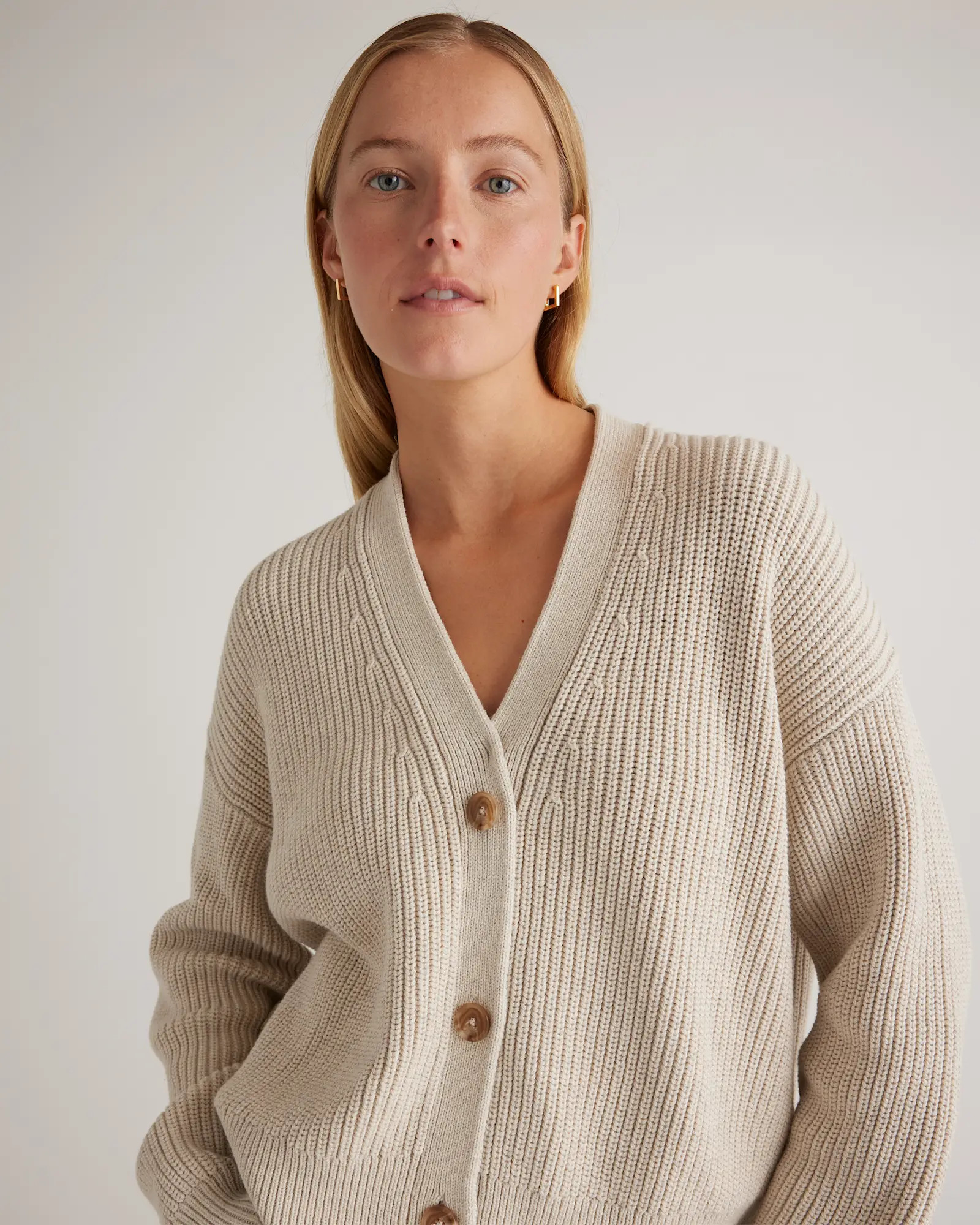 100% Organic Cotton Fisherman Boxy Cropped Cardigan | Quince